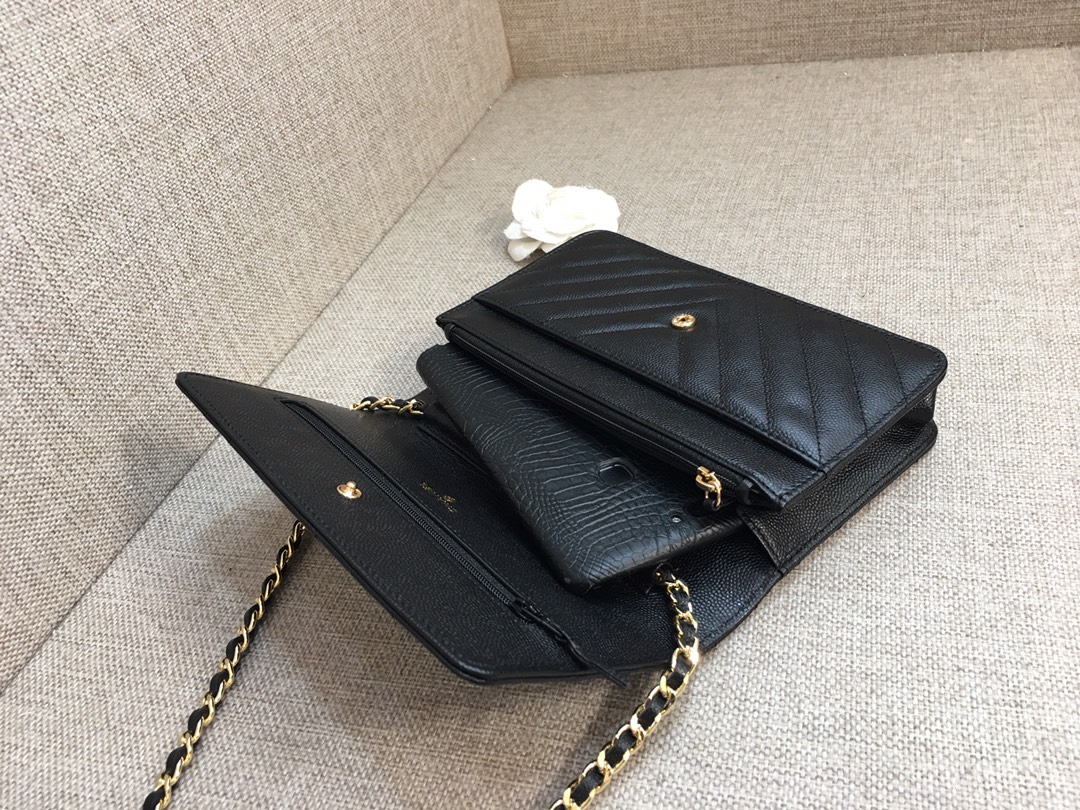 Caviar Leather Wallet On Chain Shoulder Bag A33814 Black/Gold